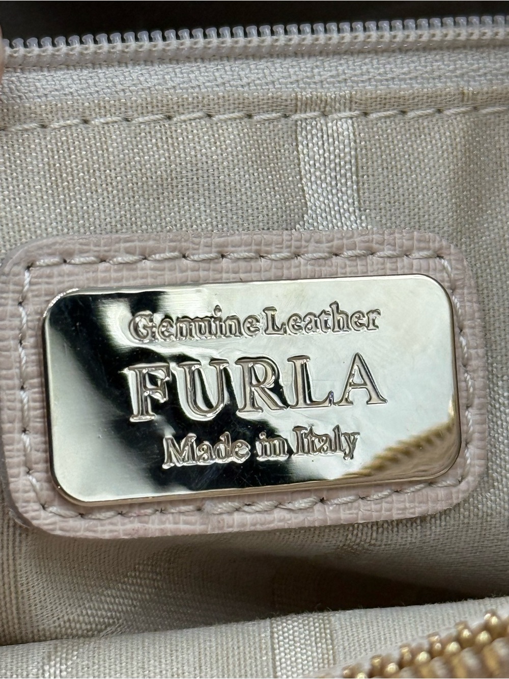 Furla Beige Saffiano Leather Tote Bag with Gold Hardware - Picture 7 of 9